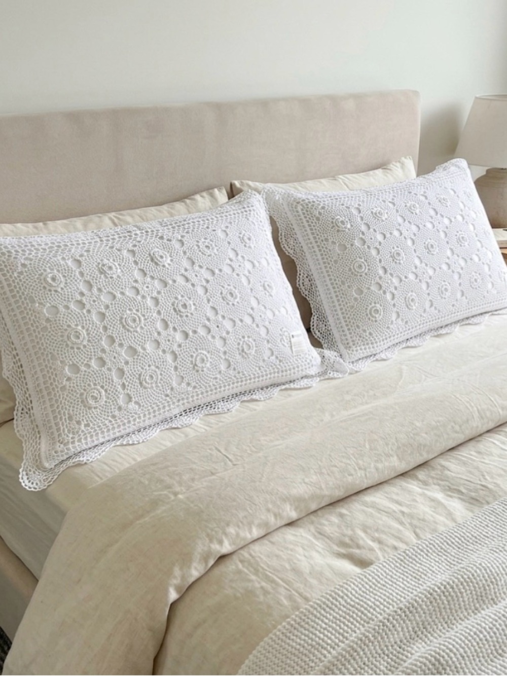Pair of Vintage handmade crochet pillow shams